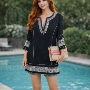 Pam & Gela Embroidered Tunic in Black, New with out Tags